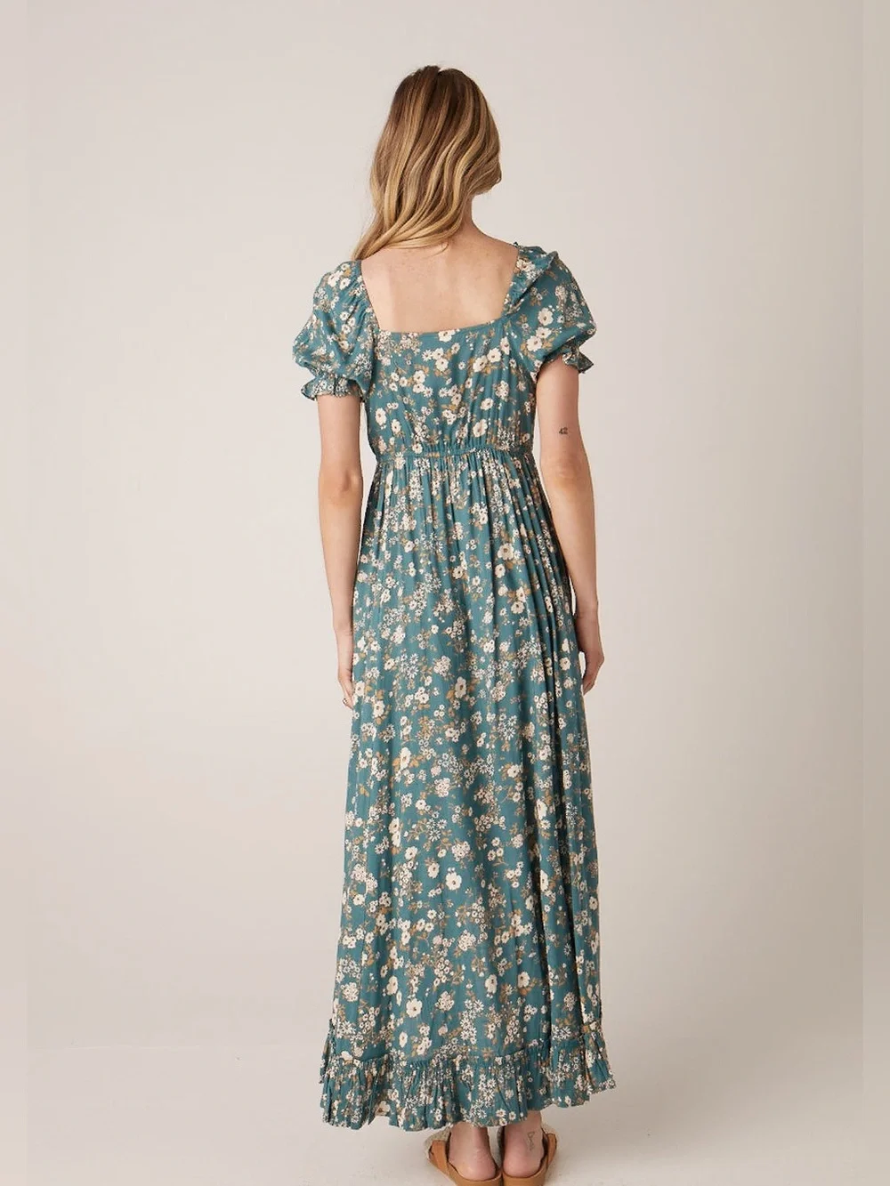 Patrons of PeaceAdrian Dress Sea Glass Floral Empire Waist Puff Sleeve Size S - Picture 3 of 7